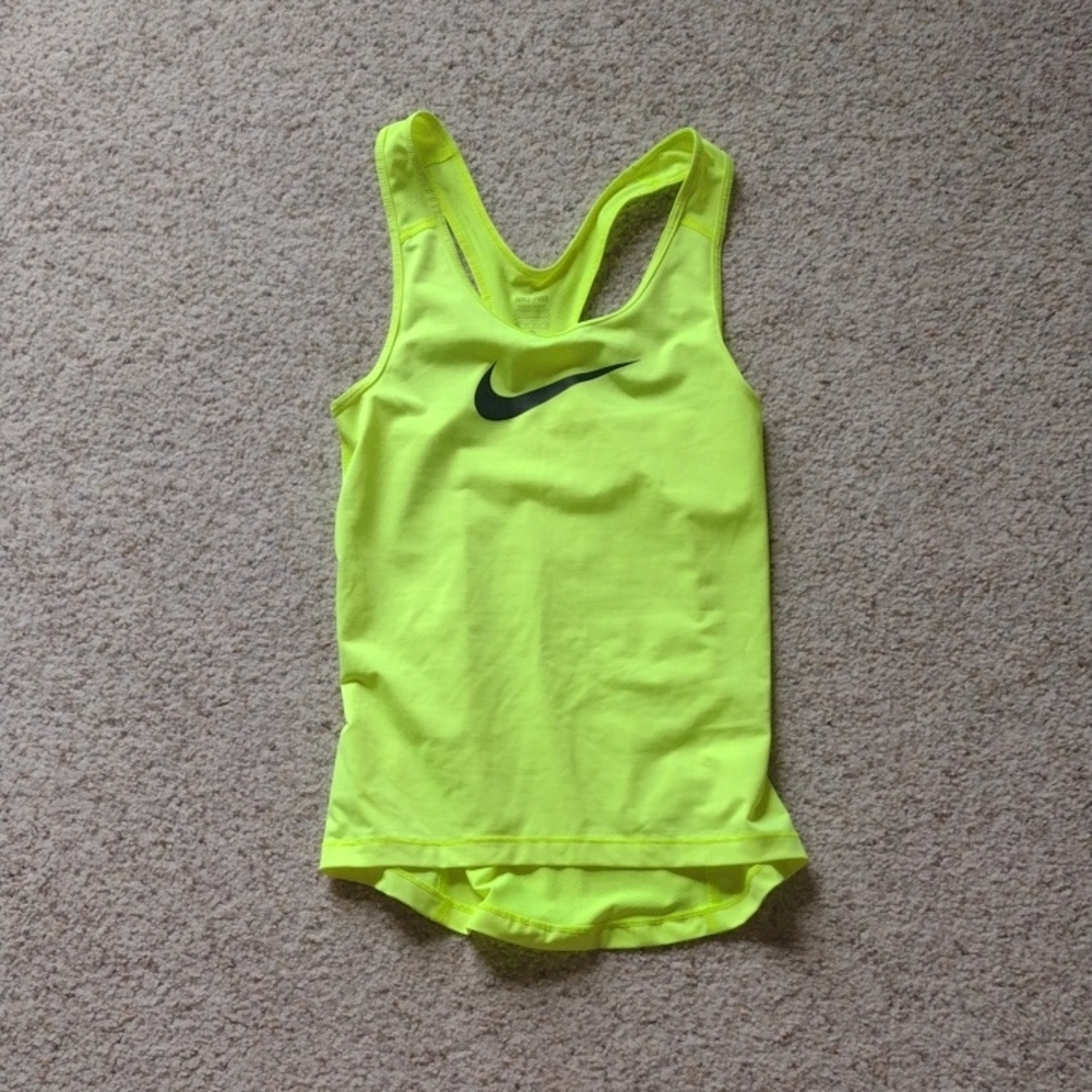 Nike Neon Yellow Racerback Tank Top with Black Swoosh